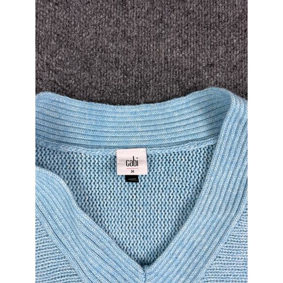 Cabi Medium Frosty Sweater Blue Crochet V-Neck Womens Cotton Blend 4282 - Picture 2 of 14